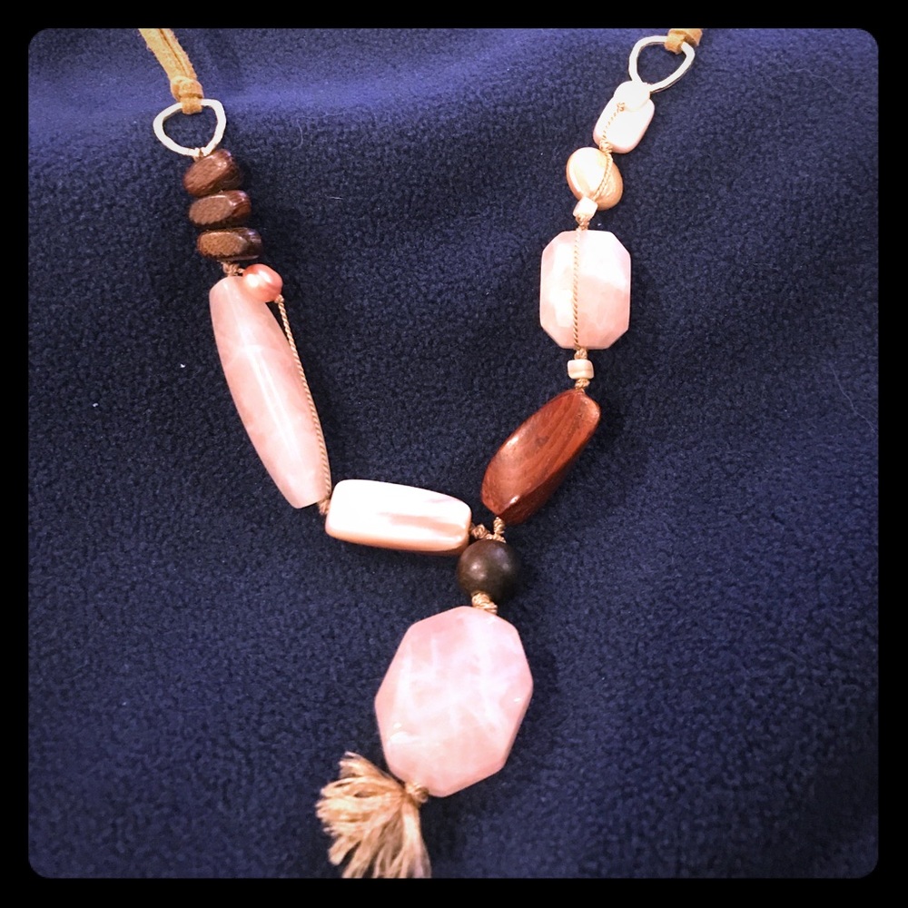 Silpada pink quartz and leather necklace
